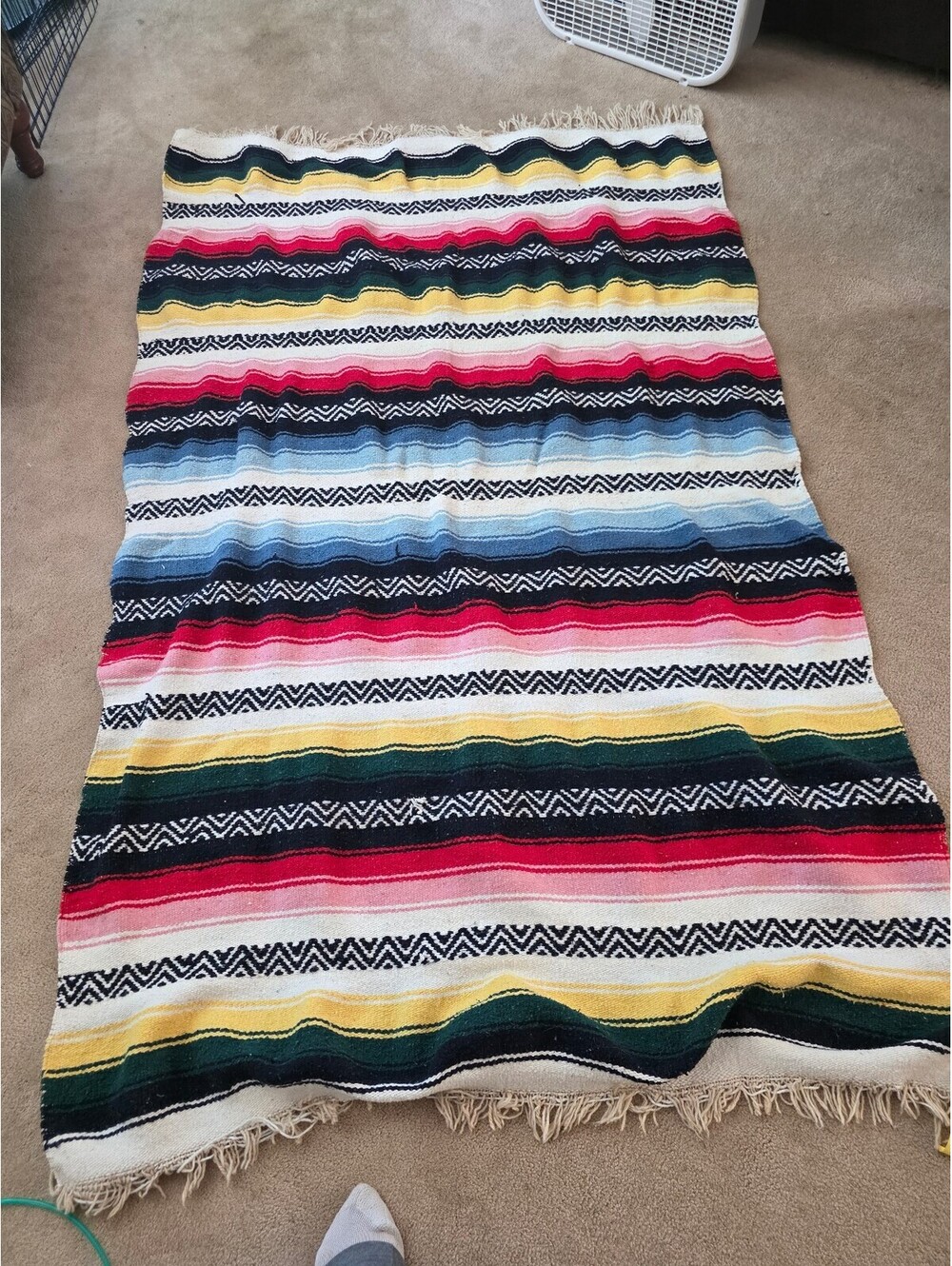 Southwestern Serape Style Woven Blanket Throw Multicolor Fringe 75 x 48